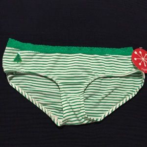 NWT Holiday Green striped Christmas tree hipster panties with lace Size Large 7